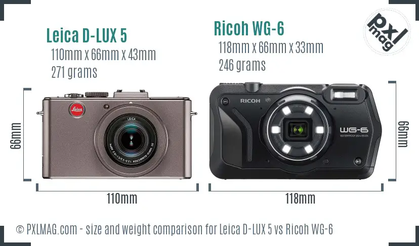 Leica D-LUX 5 vs Ricoh WG-6 size comparison Leica D-LUX 5 vs Ricoh WG-6 size comparison