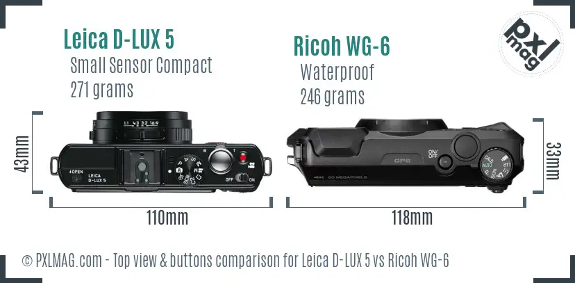 Leica D-LUX 5 vs Ricoh WG-6 top view buttons comparison Leica D-LUX 5 vs Ricoh WG-6 top view buttons comparison
