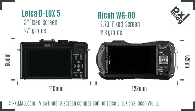 Leica D-LUX 5 vs Ricoh WG-80 Screen and Viewfinder comparison Leica D-LUX 5 vs Ricoh WG-80 Screen and Viewfinder comparison