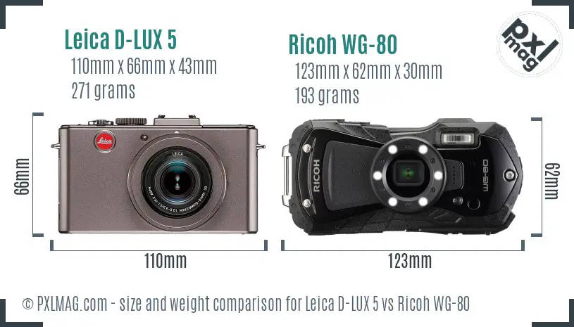 Leica D-LUX 5 vs Ricoh WG-80 size comparison Leica D-LUX 5 vs Ricoh WG-80 size comparison