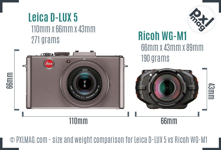 Leica D-LUX 5 vs Ricoh WG-M1 size comparison