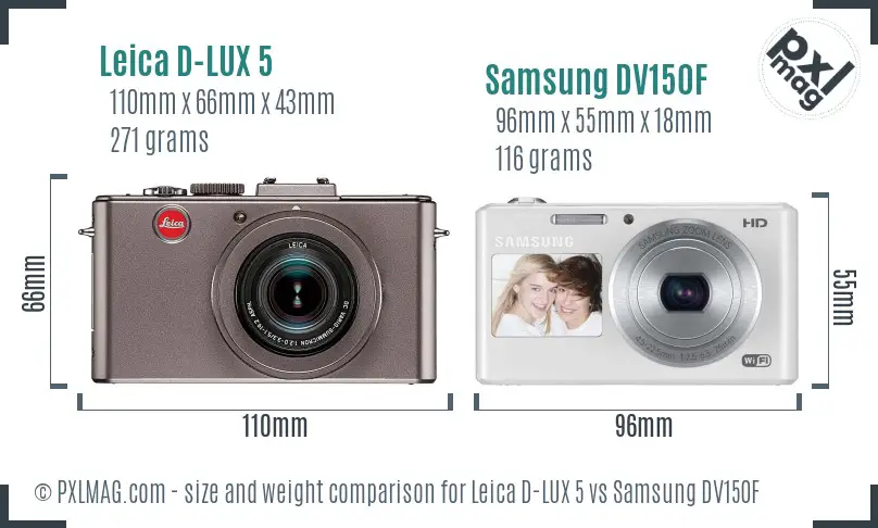 Leica D-LUX 5 vs Samsung DV150F size comparison