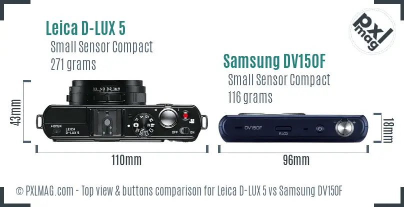 Leica D-LUX 5 vs Samsung DV150F top view buttons comparison