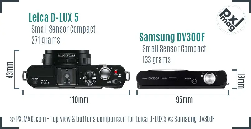 Leica D-LUX 5 vs Samsung DV300F top view buttons comparison Leica D-LUX 5 vs Samsung DV300F top view buttons comparison