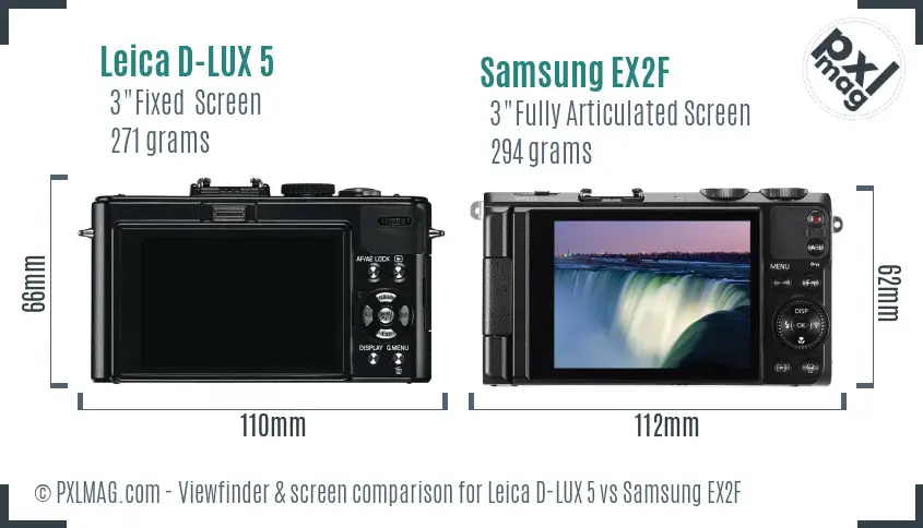 Leica D-LUX 5 vs Samsung EX2F Screen and Viewfinder comparison