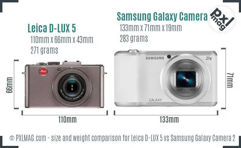 Leica D-LUX 5 vs Samsung Galaxy Camera 2 size comparison