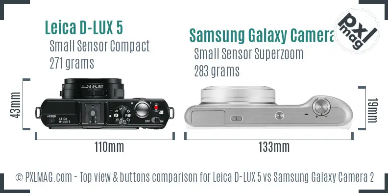 Leica D-LUX 5 vs Samsung Galaxy Camera 2 top view buttons comparison