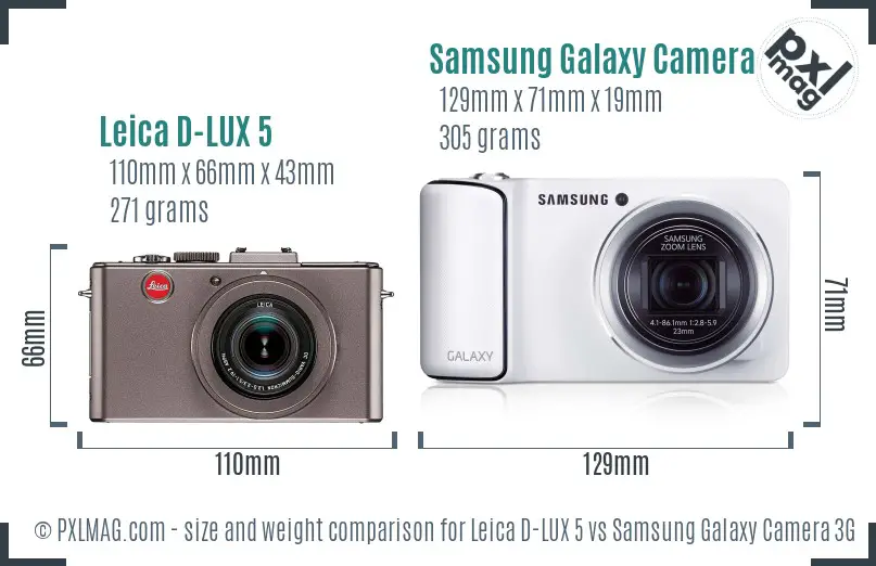 Leica D-LUX 5 vs Samsung Galaxy Camera 3G size comparison