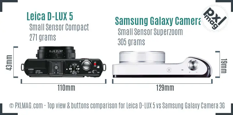 Leica D-LUX 5 vs Samsung Galaxy Camera 3G top view buttons comparison