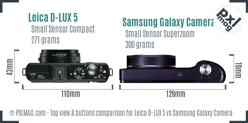Leica D-LUX 5 vs Samsung Galaxy Camera top view buttons comparison