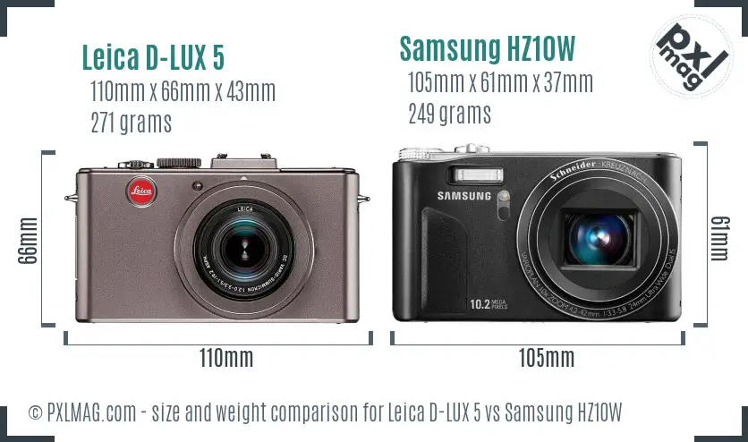 Leica D-LUX 5 vs Samsung HZ10W size comparison Leica D-LUX 5 vs Samsung HZ10W size comparison