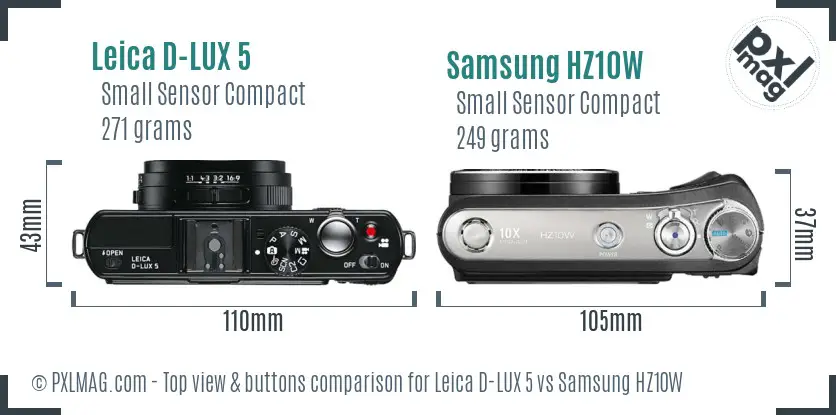 Leica D-LUX 5 vs Samsung HZ10W top view buttons comparison Leica D-LUX 5 vs Samsung HZ10W top view buttons comparison