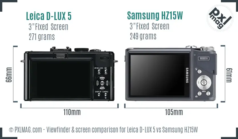 Leica D-LUX 5 vs Samsung HZ15W Screen and Viewfinder comparison Leica D-LUX 5 vs Samsung HZ15W Screen and Viewfinder comparison