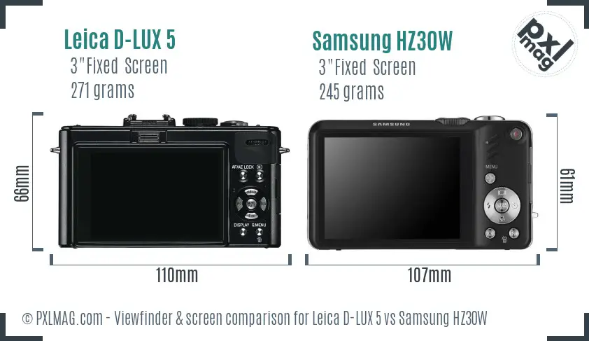 Leica D-LUX 5 vs Samsung HZ30W Screen and Viewfinder comparison