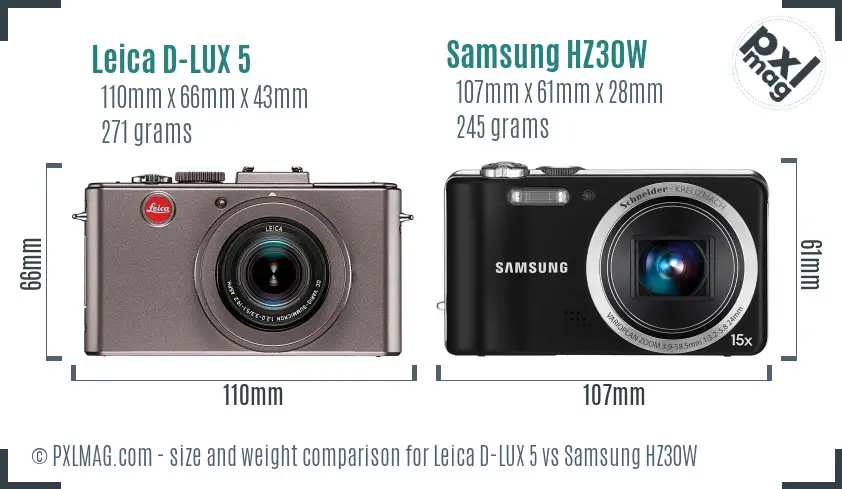 Leica D-LUX 5 vs Samsung HZ30W size comparison
