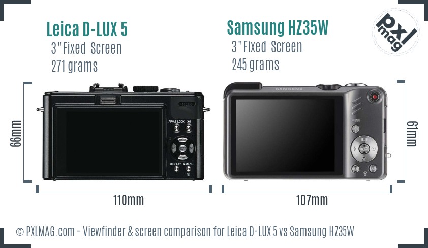 Leica D-LUX 5 vs Samsung HZ35W Screen and Viewfinder comparison