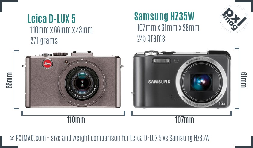Leica D-LUX 5 vs Samsung HZ35W size comparison Leica D-LUX 5 vs Samsung HZ35W size comparison