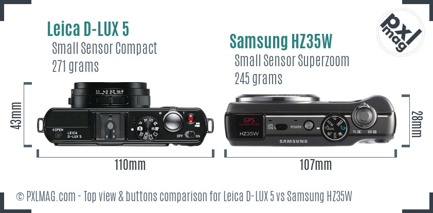 Leica D-LUX 5 vs Samsung HZ35W top view buttons comparison