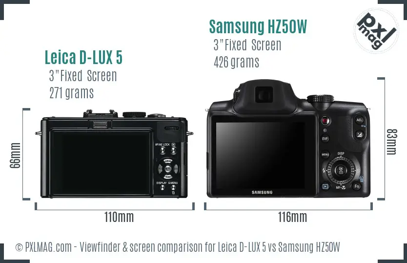 Leica D-LUX 5 vs Samsung HZ50W Screen and Viewfinder comparison