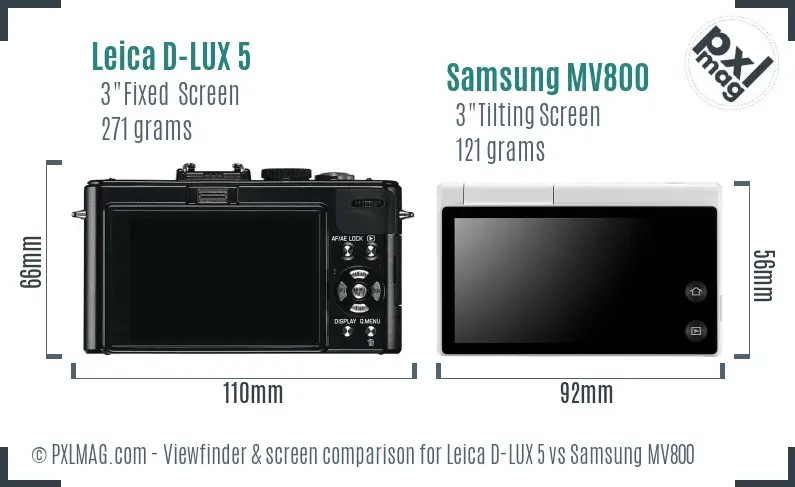 Leica D-LUX 5 vs Samsung MV800 Screen and Viewfinder comparison