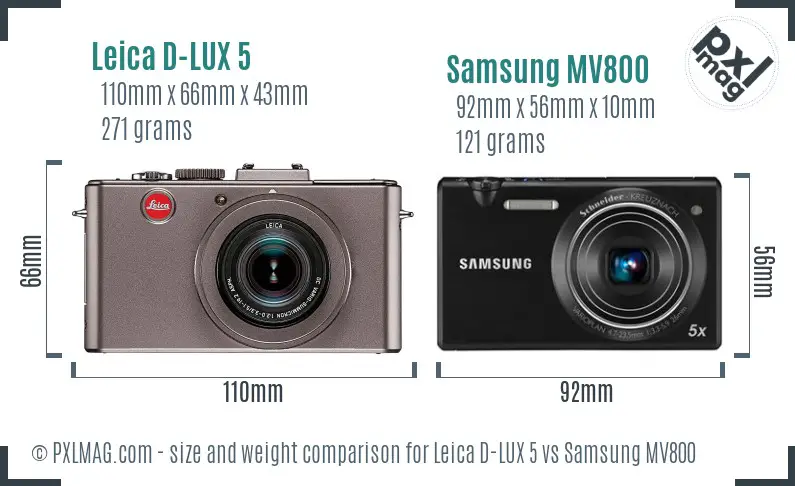 Leica D-LUX 5 vs Samsung MV800 size comparison