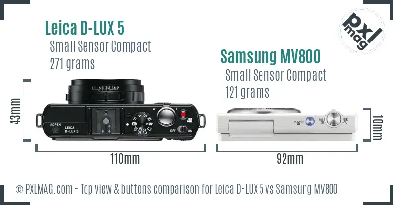 Leica D-LUX 5 vs Samsung MV800 top view buttons comparison