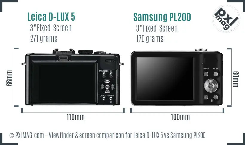 Leica D-LUX 5 vs Samsung PL200 Screen and Viewfinder comparison