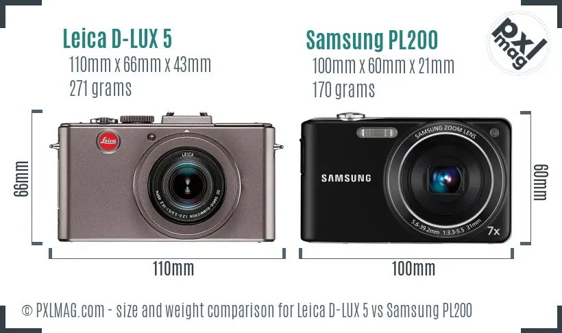 Leica D-LUX 5 vs Samsung PL200 size comparison