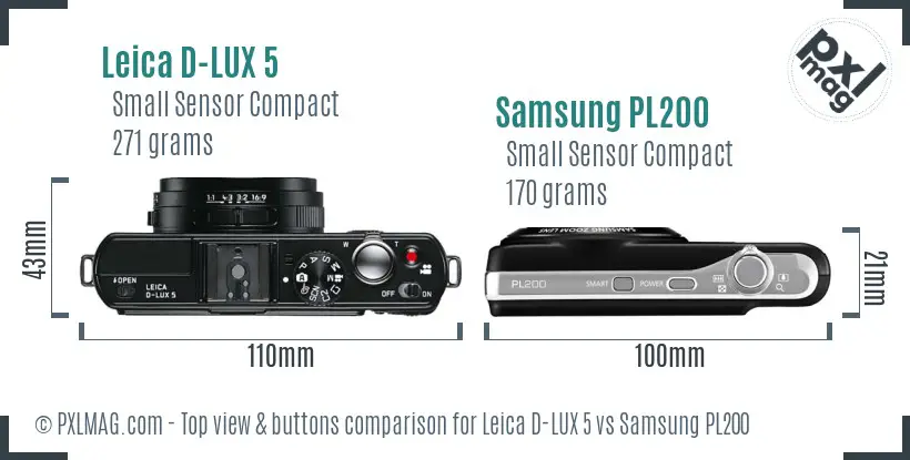 Leica D-LUX 5 vs Samsung PL200 top view buttons comparison