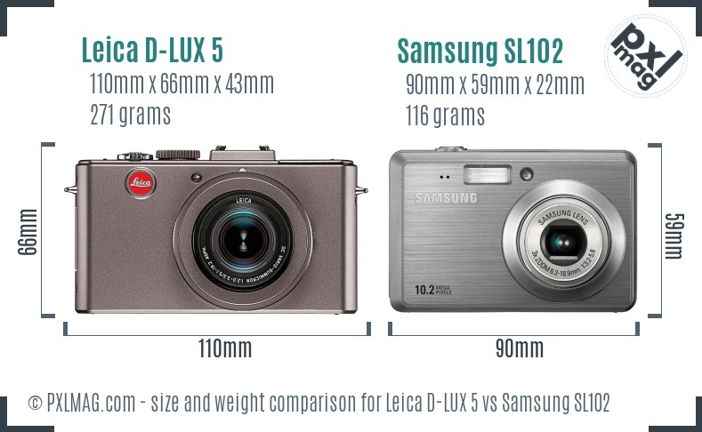 Leica D-LUX 5 vs Samsung SL102 size comparison Leica D-LUX 5 vs Samsung SL102 size comparison