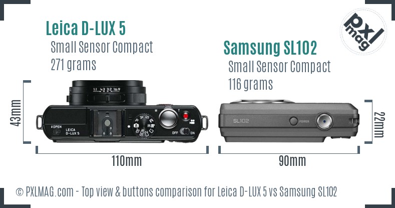 Leica D-LUX 5 vs Samsung SL102 top view buttons comparison