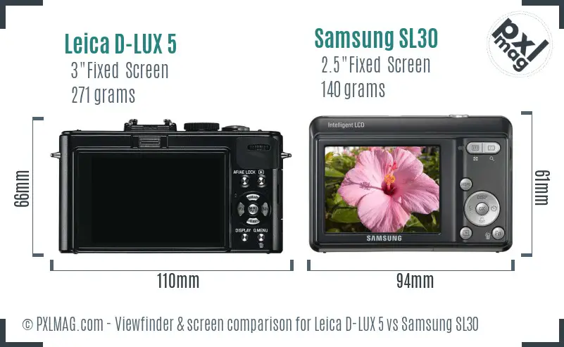 Leica D-LUX 5 vs Samsung SL30 Screen and Viewfinder comparison Leica D-LUX 5 vs Samsung SL30 Screen and Viewfinder comparison