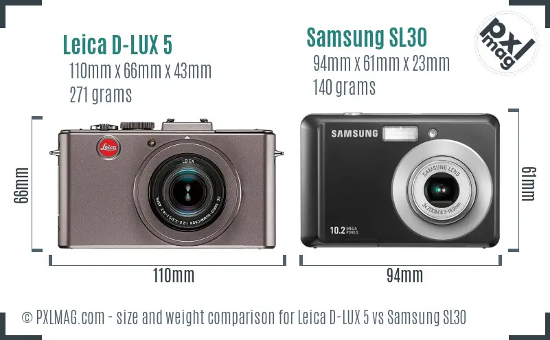 Leica D-LUX 5 vs Samsung SL30 size comparison Leica D-LUX 5 vs Samsung SL30 size comparison