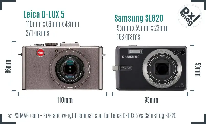 Leica D-LUX 5 vs Samsung SL820 size comparison