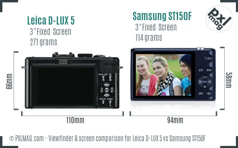 Leica D-LUX 5 vs Samsung ST150F Screen and Viewfinder comparison