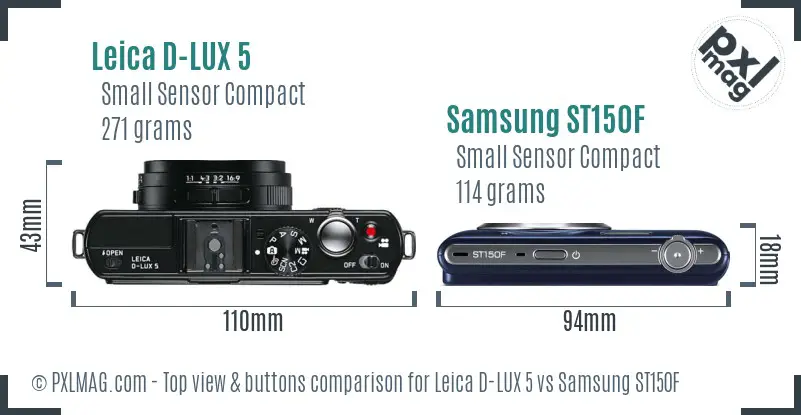 Leica D-LUX 5 vs Samsung ST150F top view buttons comparison