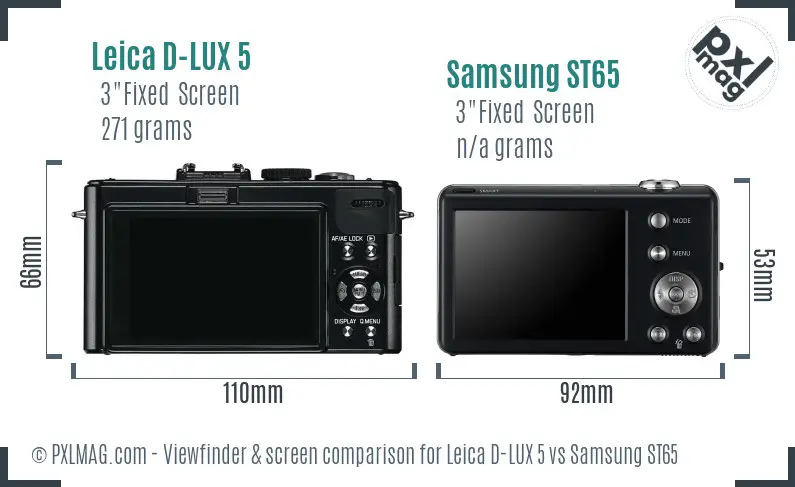Leica D-LUX 5 vs Samsung ST65 Screen and Viewfinder comparison