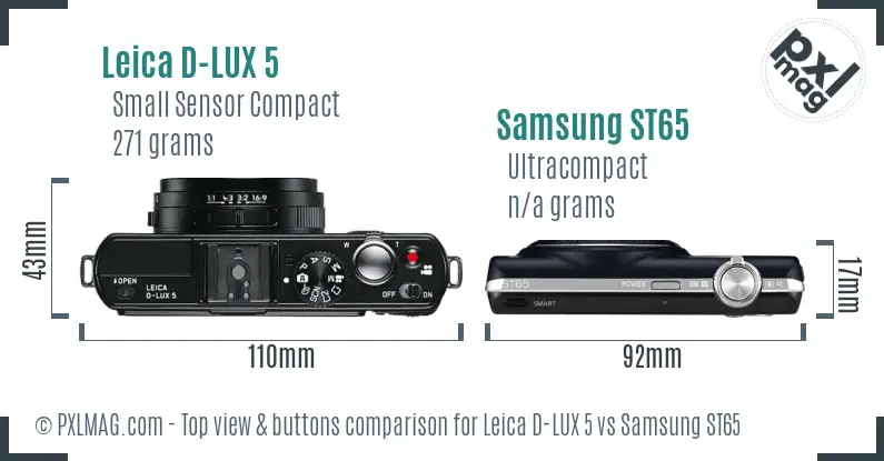 Leica D-LUX 5 vs Samsung ST65 top view buttons comparison