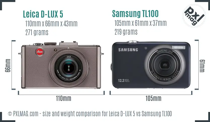 Leica D-LUX 5 vs Samsung TL100 size comparison Leica D-LUX 5 vs Samsung TL100 size comparison