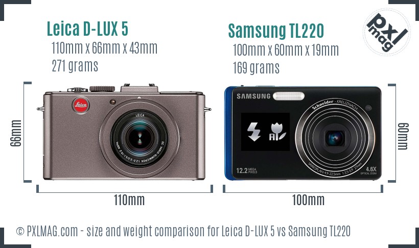 Leica D-LUX 5 vs Samsung TL220 size comparison