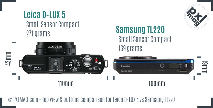 Leica D-LUX 5 vs Samsung TL220 top view buttons comparison