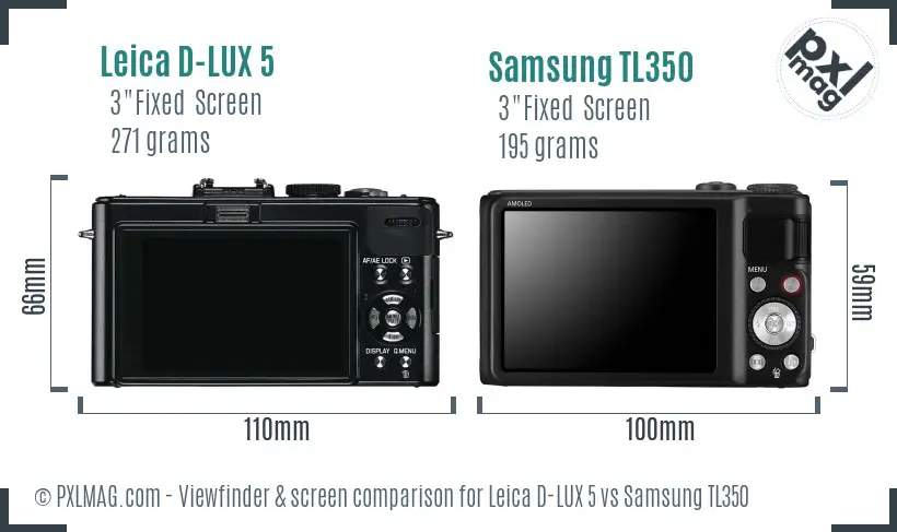 Leica D-LUX 5 vs Samsung TL350 Screen and Viewfinder comparison