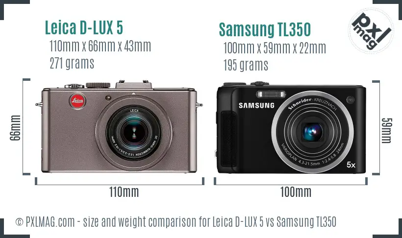 Leica D-LUX 5 vs Samsung TL350 size comparison