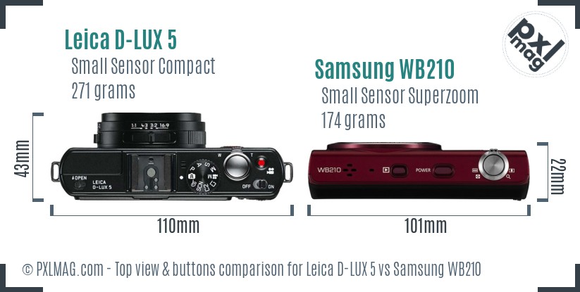 Leica D-LUX 5 vs Samsung WB210 top view buttons comparison