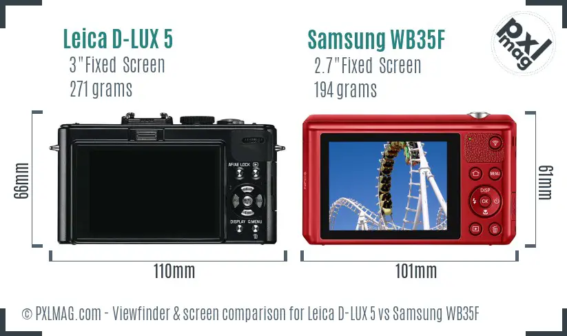 Leica D-LUX 5 vs Samsung WB35F Screen and Viewfinder comparison