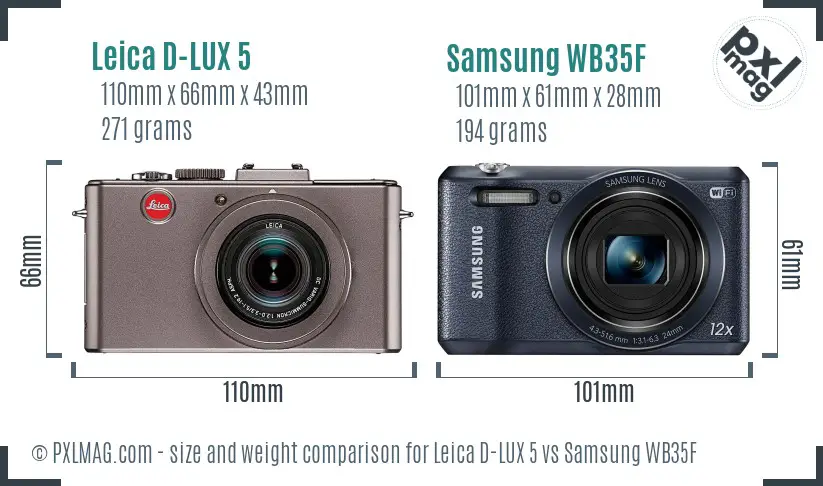 Leica D-LUX 5 vs Samsung WB35F size comparison