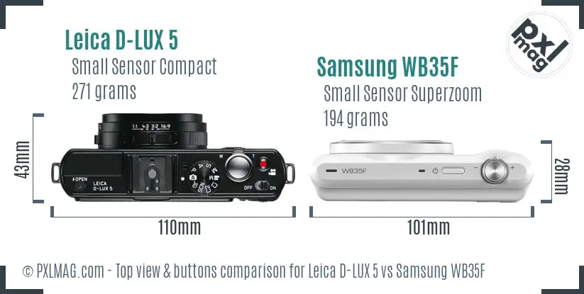 Leica D-LUX 5 vs Samsung WB35F top view buttons comparison