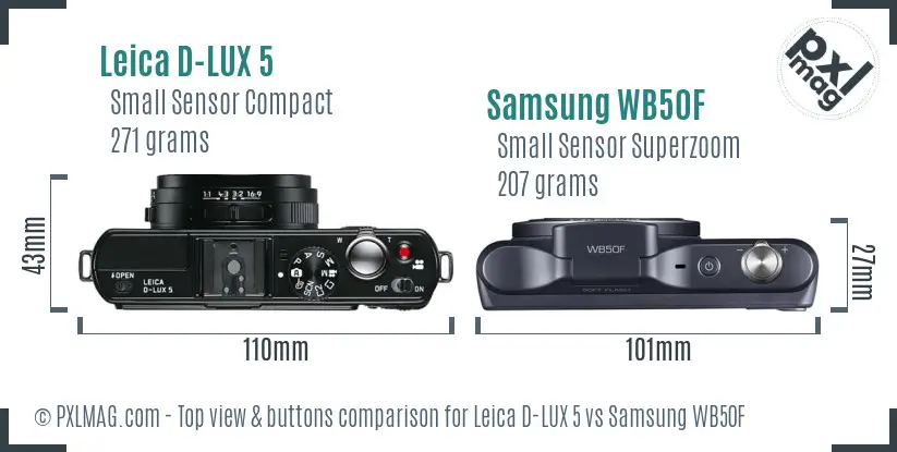 Leica D-LUX 5 vs Samsung WB50F top view buttons comparison