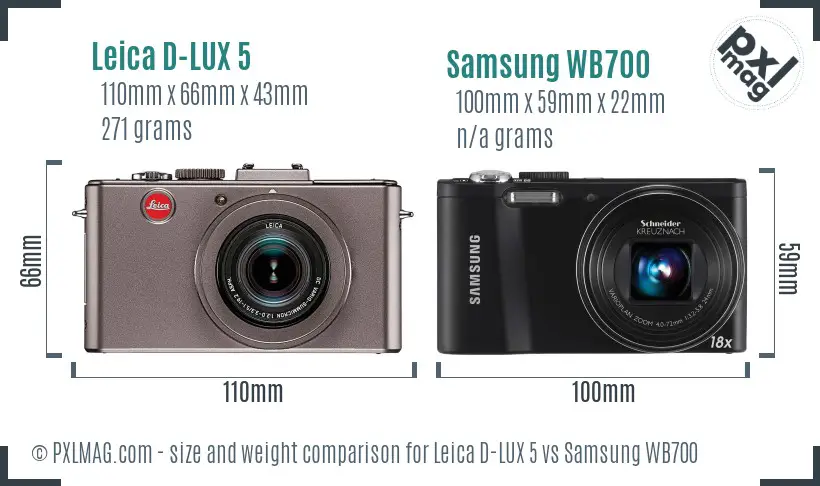 Leica D-LUX 5 vs Samsung WB700 size comparison