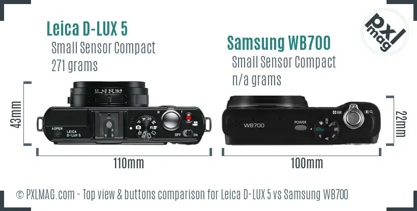 Leica D-LUX 5 vs Samsung WB700 top view buttons comparison